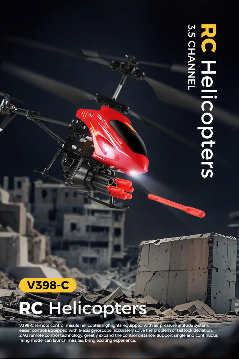Wltoys V398-C Remote-Controlled Aircraft Missile 2.4G Helicopter 3.5 CH Lighting To Hit Bullets And Set Height RC Model Aircraft