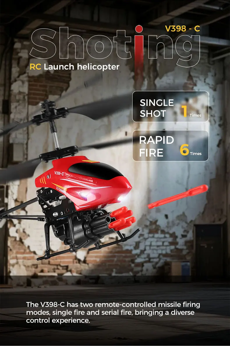 Wltoys V398-C Remote-Controlled Aircraft Missile 2.4G Helicopter 3.5 CH Lighting To Hit Bullets And Set Height RC Model Aircraft