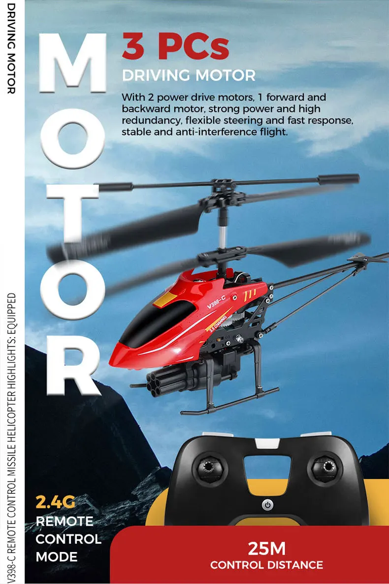 Wltoys V398-C Remote-Controlled Aircraft Missile 2.4G Helicopter 3.5 CH Lighting To Hit Bullets And Set Height RC Model Aircraft