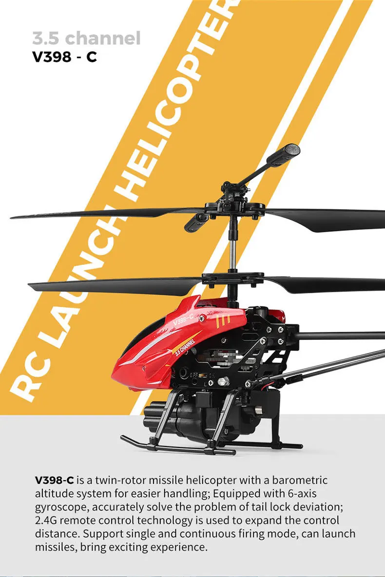 Wltoys V398-C Remote-Controlled Aircraft Missile 2.4G Helicopter 3.5 CH Lighting To Hit Bullets And Set Height RC Model Aircraft