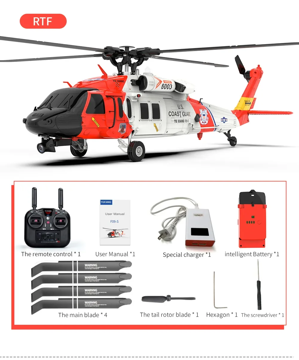 Yuxiang F09-S 6ch Uh60 Rc Helicopter Gps Optical Flow Dual Positioning With Camera Vr Transmission Auto Return Heilcopter