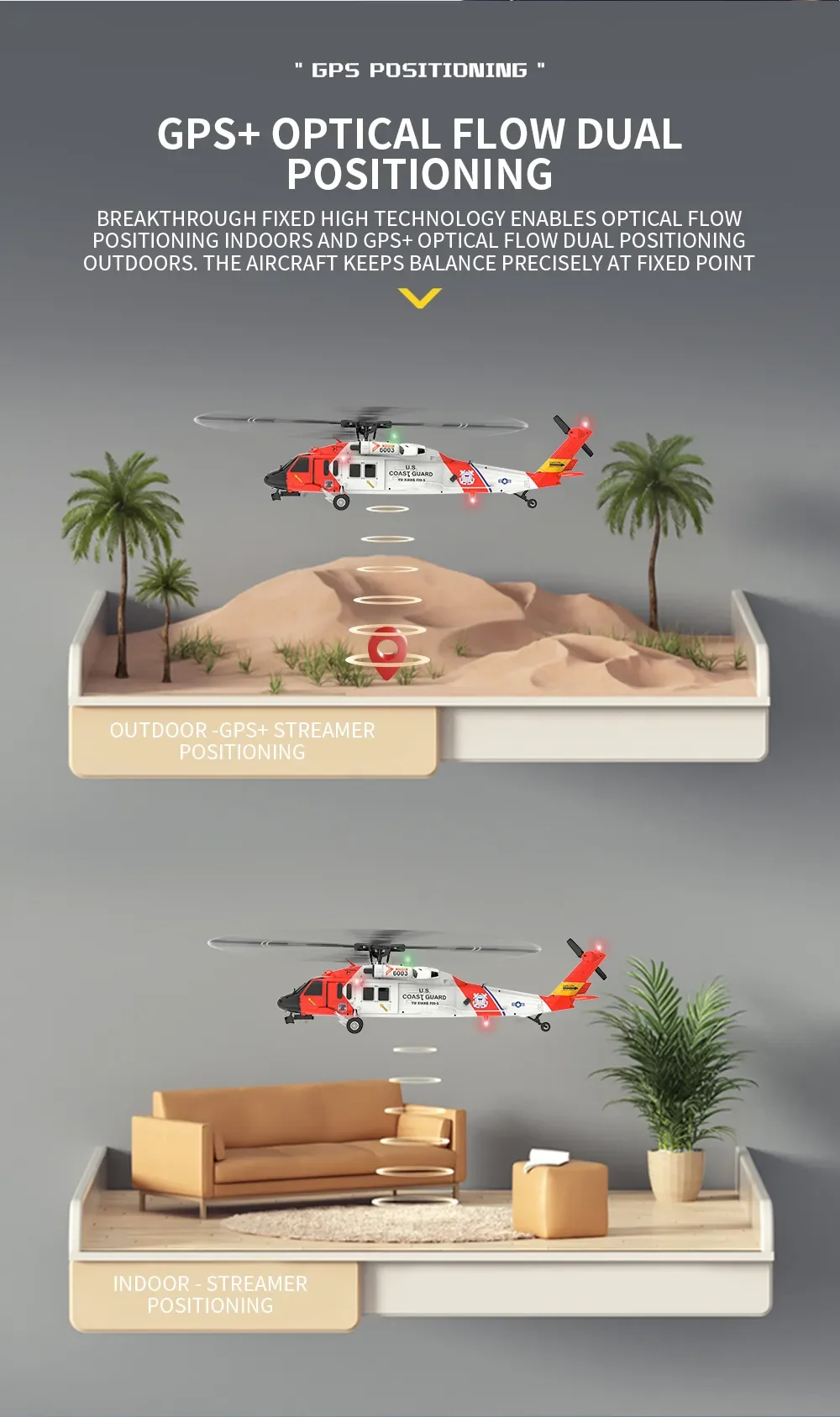 Yuxiang F09-S 6ch Uh60 Rc Helicopter Gps Optical Flow Dual Positioning With Camera Vr Transmission Auto Return Heilcopter