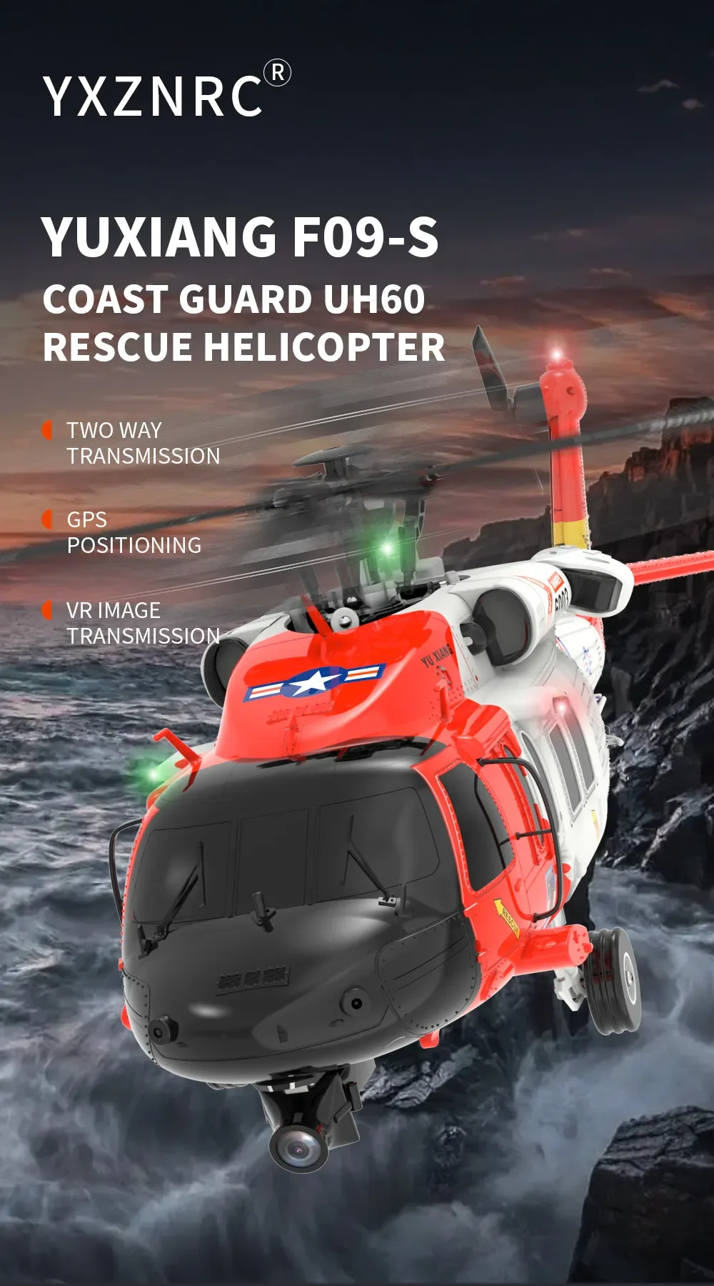 Yuxiang F09-S 6ch Uh60 Rc Helicopter Gps Optical Flow Dual Positioning With Camera Vr Transmission Auto Return Heilcopter