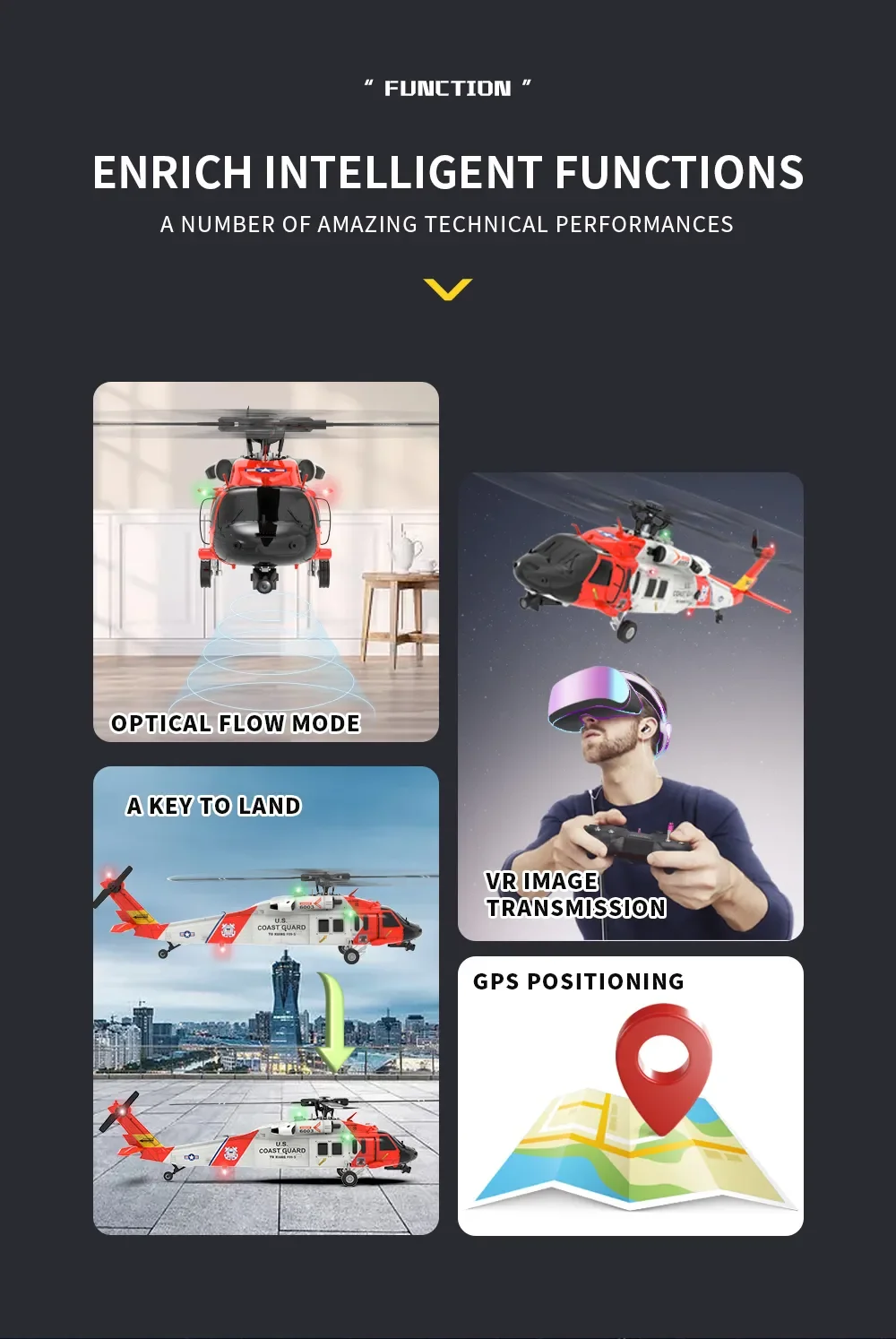 Yuxiang F09-S 6ch Uh60 Rc Helicopter Gps Optical Flow Dual Positioning With Camera Vr Transmission Auto Return Heilcopter