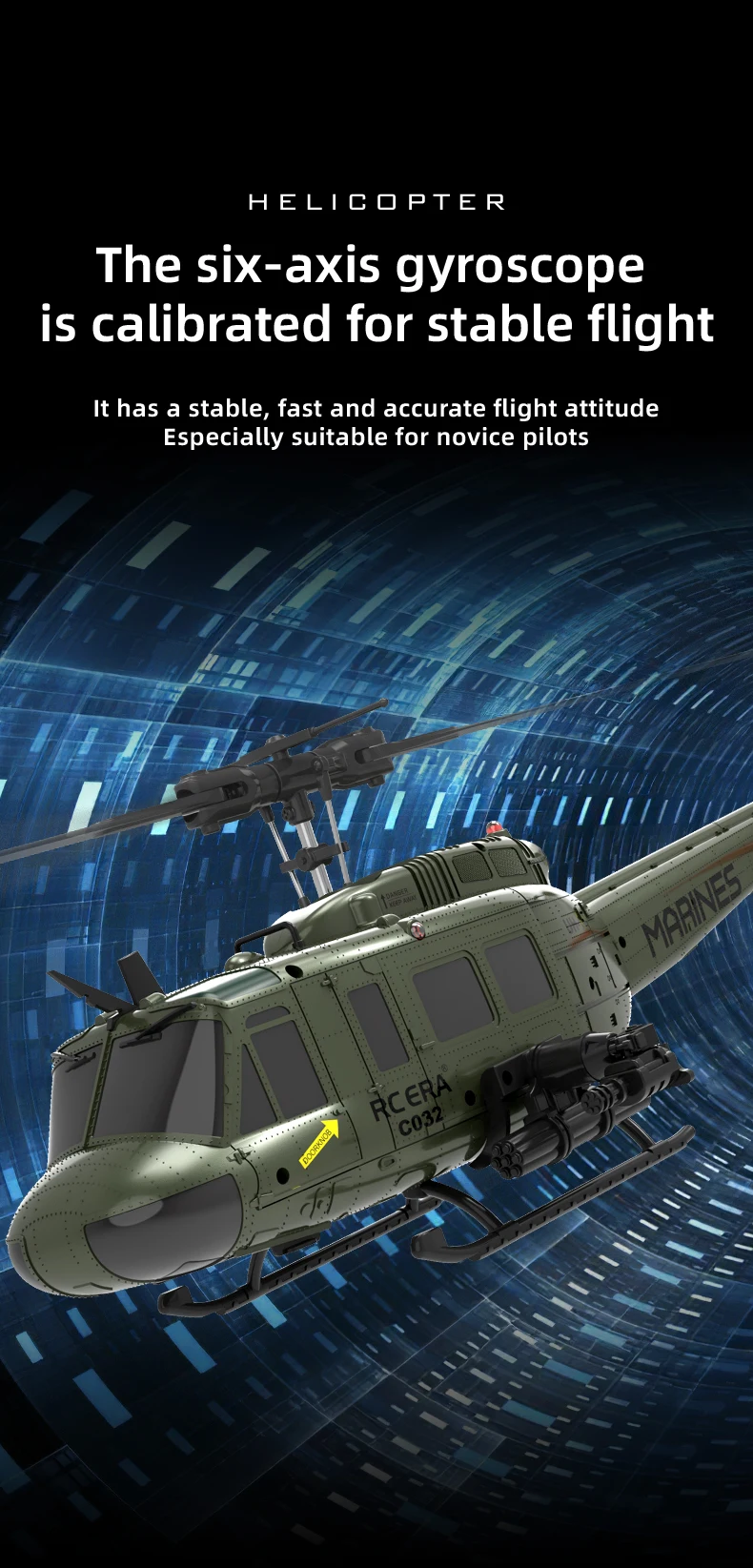 C032 Uh-1 Rc Helicopter 1:48 Simulation 2.4G Remote Control Drone 6axis Gyro Optical Flow Localization Helicopter Toy Gift