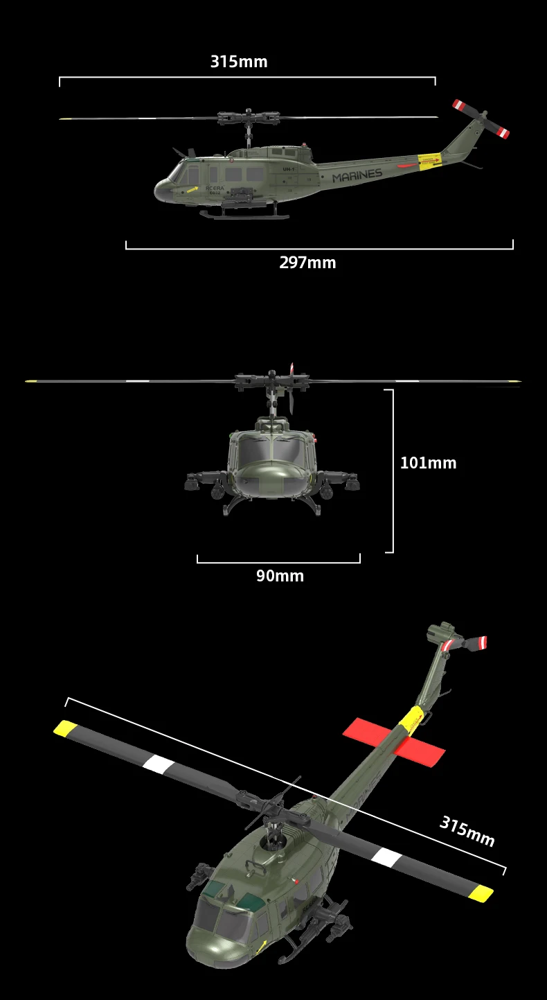 C032 Uh-1 Rc Helicopter 1:48 Simulation 2.4G Remote Control Drone 6axis Gyro Optical Flow Localization Helicopter Toy Gift