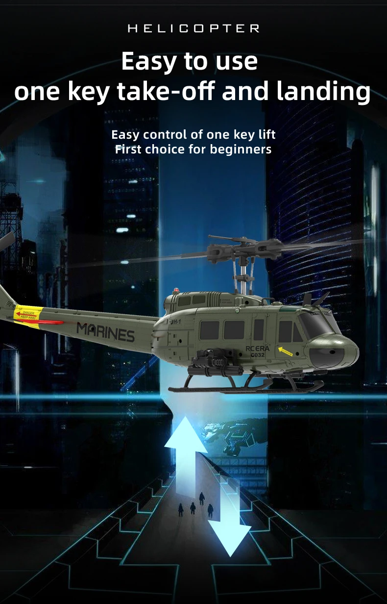 C032 Uh-1 Rc Helicopter 1:48 Simulation 2.4G Remote Control Drone 6axis Gyro Optical Flow Localization Helicopter Toy Gift