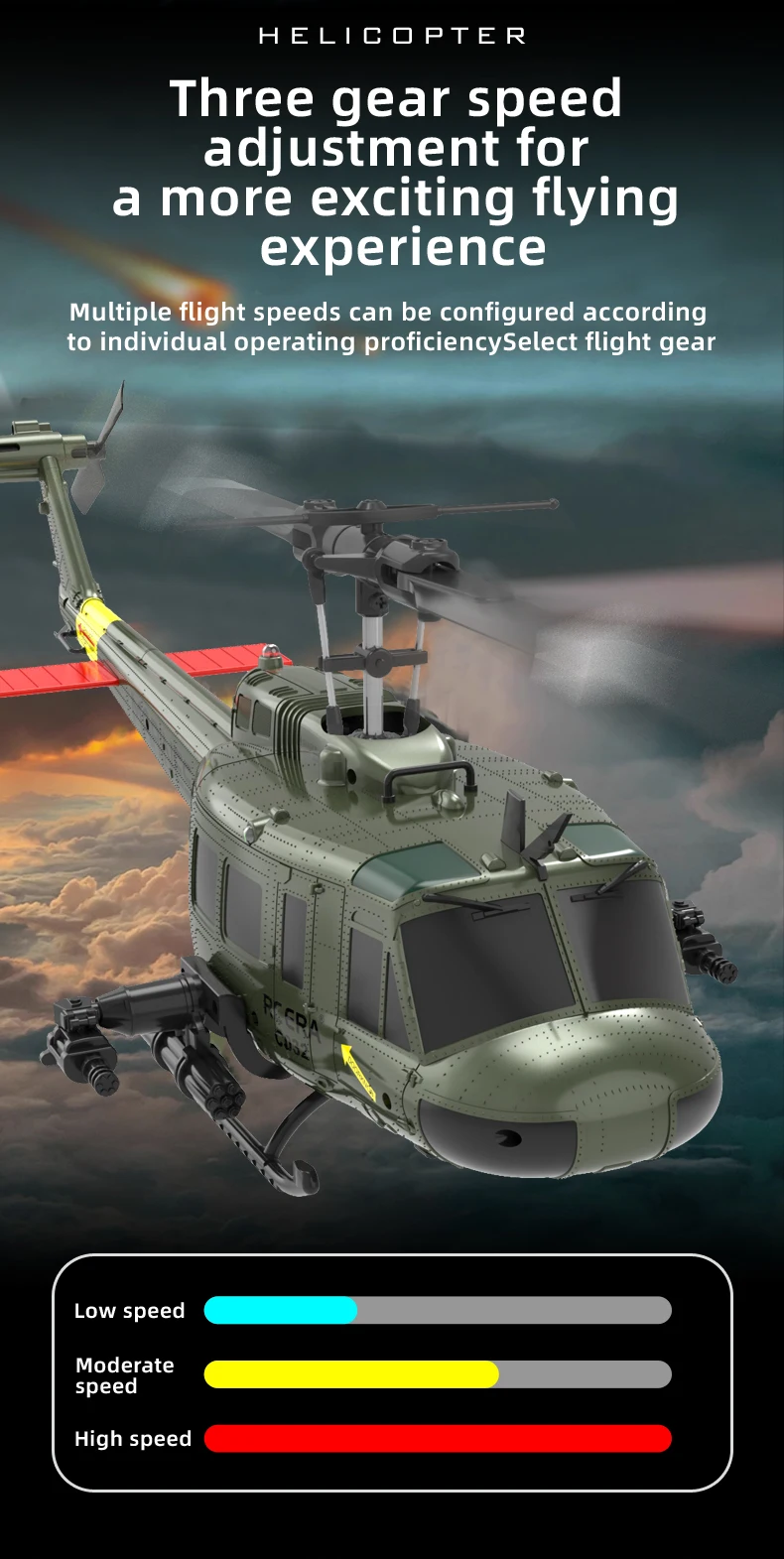 C032 Uh-1 Rc Helicopter 1:48 Simulation 2.4G Remote Control Drone 6axis Gyro Optical Flow Localization Helicopter Toy Gift