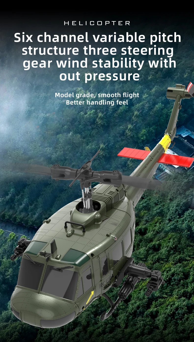 C032 Uh-1 Rc Helicopter 1:48 Simulation 2.4G Remote Control Drone 6axis Gyro Optical Flow Localization Helicopter Toy Gift