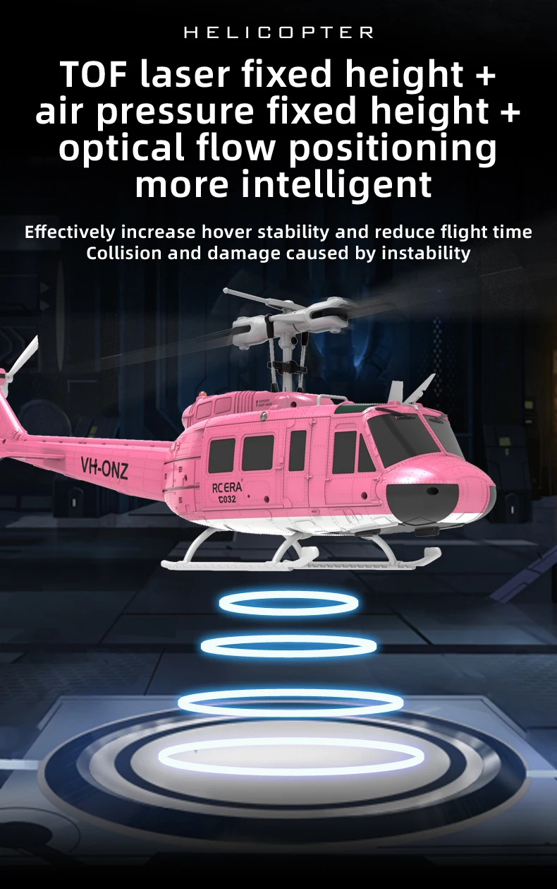 C032 Uh-1 Rc Helicopter 1:48 Simulation 2.4G Remote Control Drone 6axis Gyro Optical Flow Localization Helicopter Toy Gift
