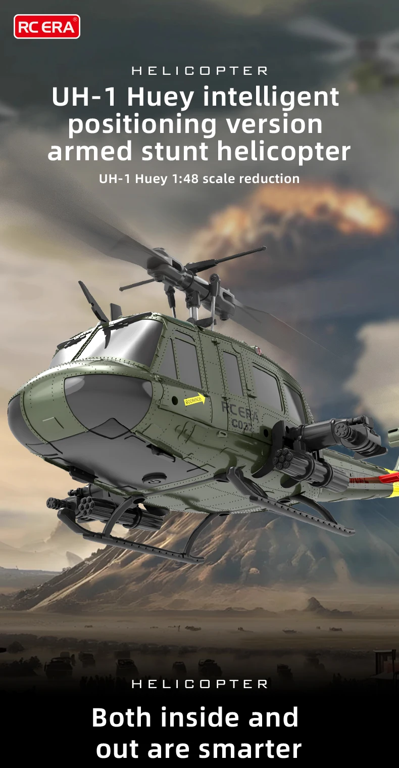 C032 Uh-1 Rc Helicopter 1:48 Simulation 2.4G Remote Control Drone 6axis Gyro Optical Flow Localization Helicopter Toy Gift