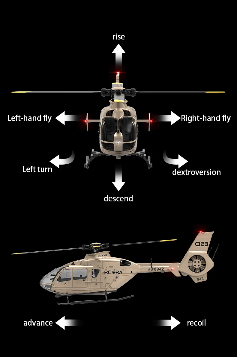 C123 6CH RC Helicopter EC135 Double Brushless Direct Drive Single Paddle Aileron Free Helicopter model 3D Optical Flow Toys