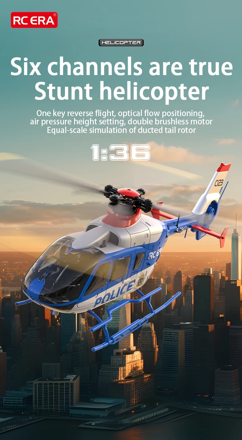 C123 6CH RC Helicopter EC135 Double Brushless Direct Drive Single Paddle Aileron Free Helicopter model 3D Optical Flow Toys