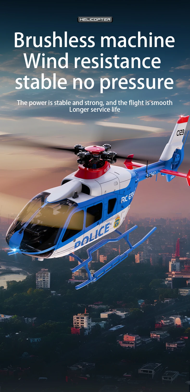 C123 6CH RC Helicopter EC135 Double Brushless Direct Drive Single Paddle Aileron Free Helicopter model 3D Optical Flow Toys