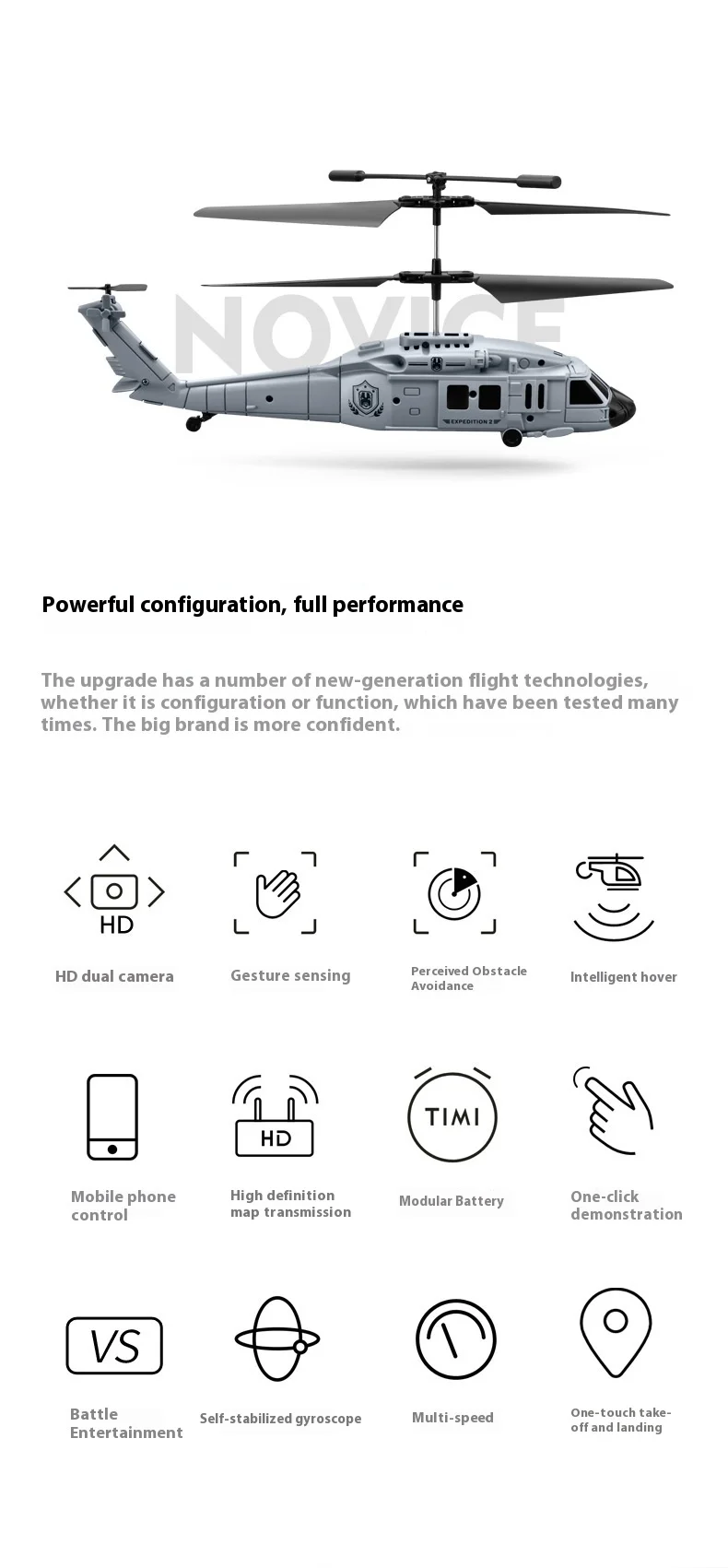 Ky205 Black Hawk Rescue Helicopter Obstacle Avoidance Height Control, Aerial Photography Remote Control Four Axis Aircraft Toy