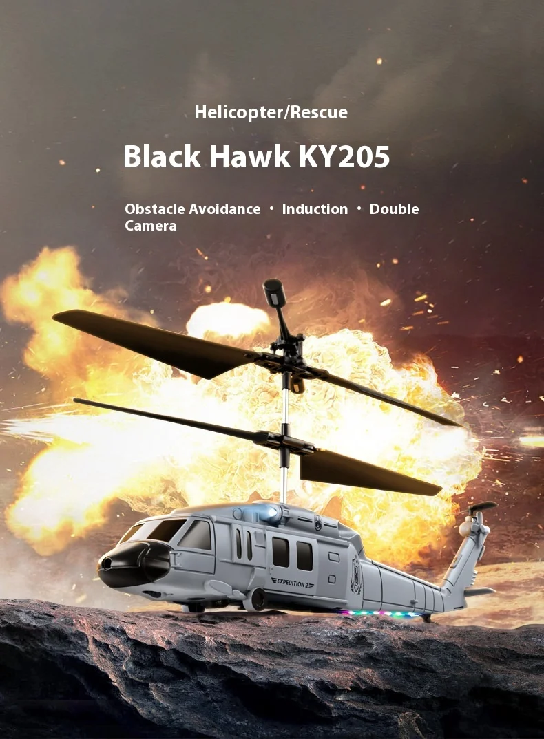 Ky205 Black Hawk Rescue Helicopter Obstacle Avoidance Height Control, Aerial Photography Remote Control Four Axis Aircraft Toy