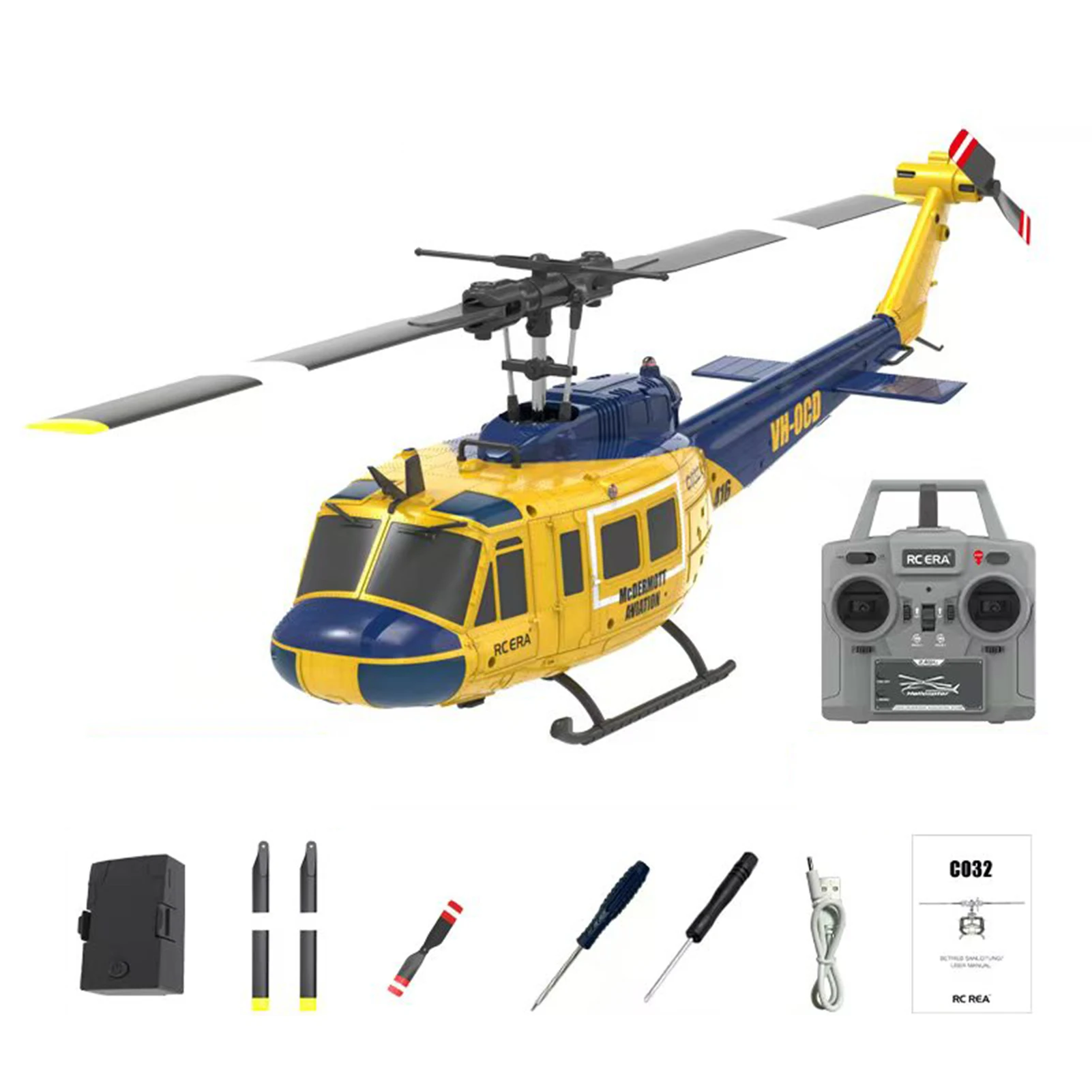 C032 UH1 Helicopter Brushless 6-Channel Airplane Free Flying Stunt Simulation Laser Height Locking Electric RC Aircraft