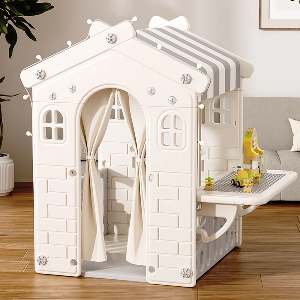 Kidkid Kids Plastic Playhouse for Indoor Outdoor, Portable Game Cottage with Curtain, Gift Playhouse for Kids