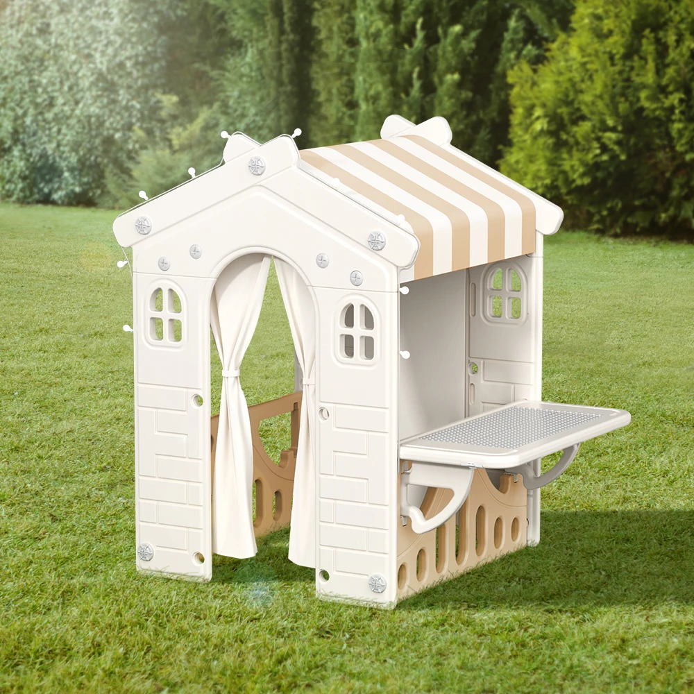 Kidkid Kids Plastic Playhouse for Indoor Outdoor, Portable Game Cottage with Curtain, Gift Playhouse for Kids