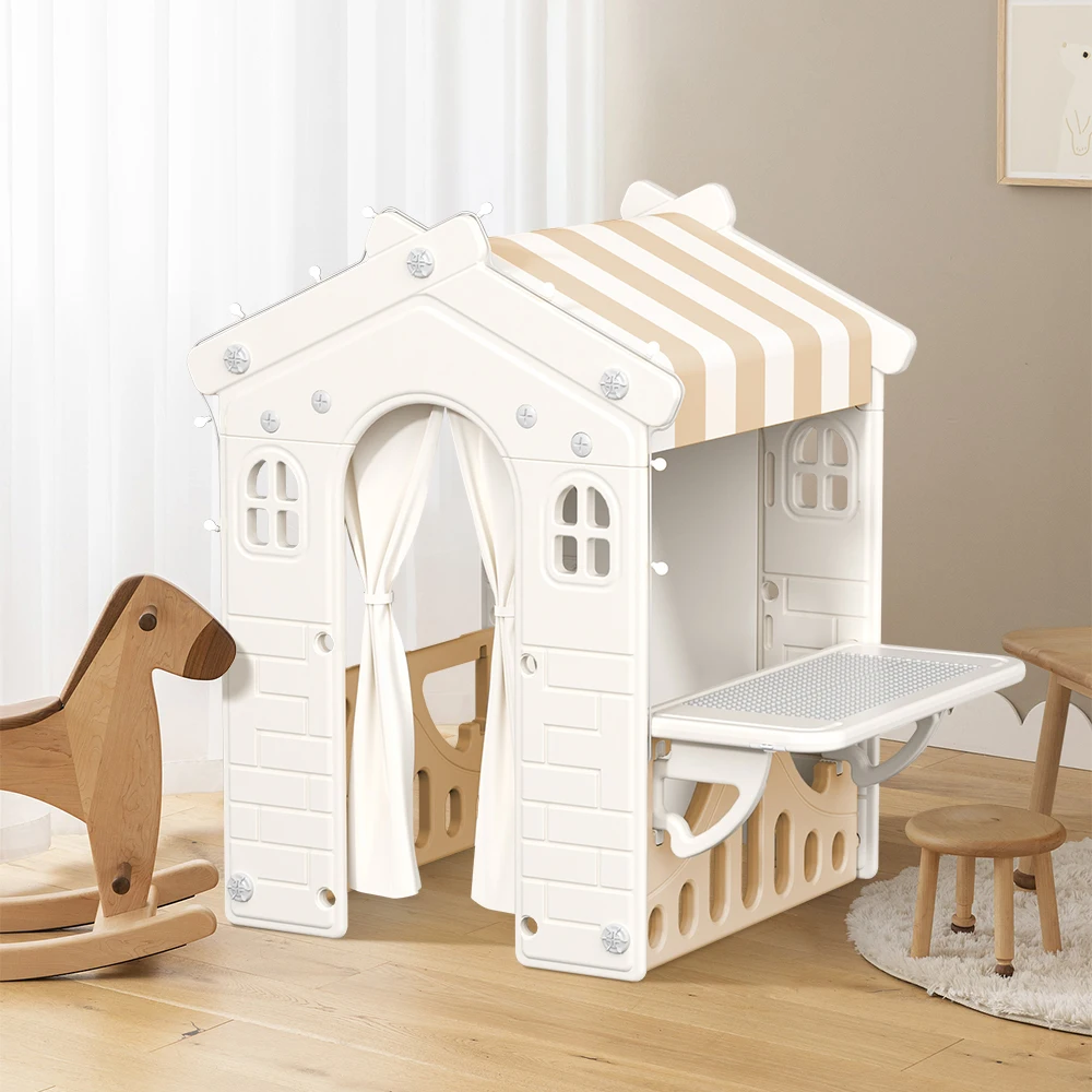 Kidkid Kids Plastic Playhouse for Indoor Outdoor, Portable Game Cottage with Curtain, Gift Playhouse for Kids