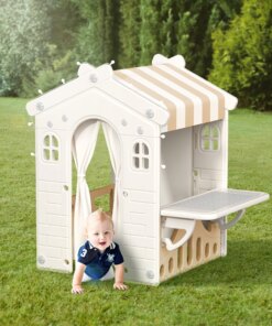 Kidkid Kids Plastic Playhouse for Indoor Outdoor, Portable Game Cottage with Curtain, Gift Playhouse for Kids