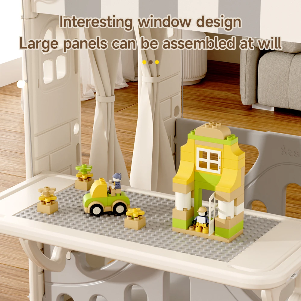 Kidkid Kids Plastic Playhouse for Indoor Outdoor, Portable Game Cottage with Curtain, Gift Playhouse for Kids
