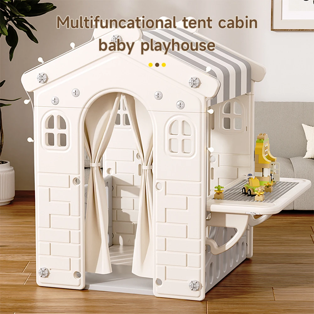 Kidkid Kids Plastic Playhouse for Indoor Outdoor, Portable Game Cottage with Curtain, Gift Playhouse for Kids