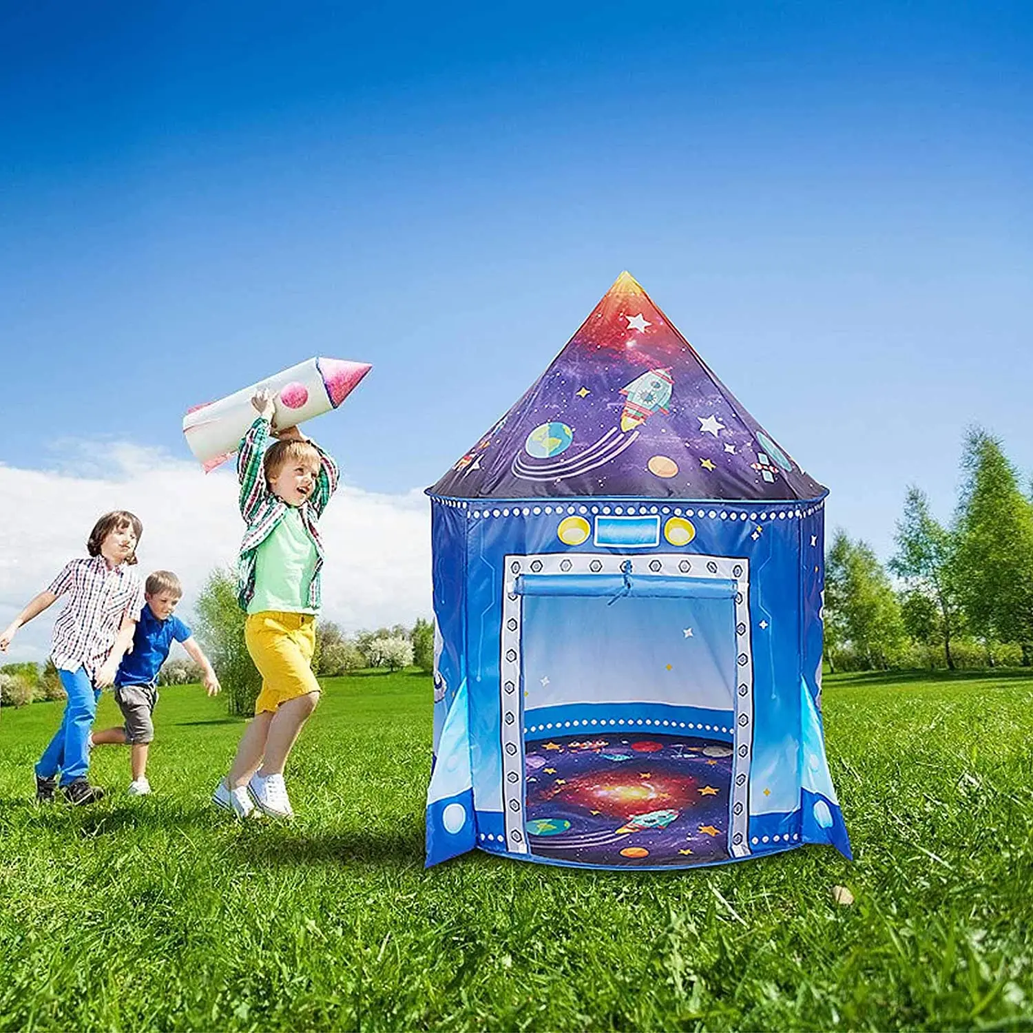 Rocket Ship Kids Tent Pop Up Play Toy Tent for Children  Large Space Indoor Pretend Playhouse  Outdoor Play Tent for Boys & Girl