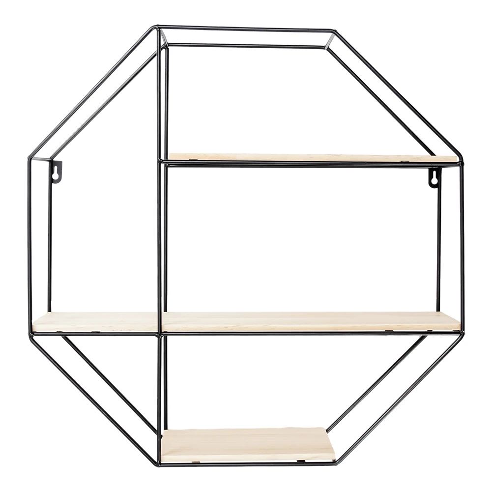 Haodirect Octagonal Metal Frame Wall Shelf Living Room Bedroom Floating Wall Display Stand Plant Stand Home Decoration
