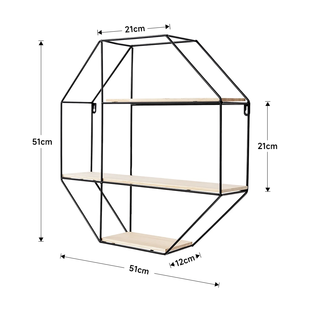 Haodirect Octagonal Metal Frame Wall Shelf Living Room Bedroom Floating Wall Display Stand Plant Stand Home Decoration