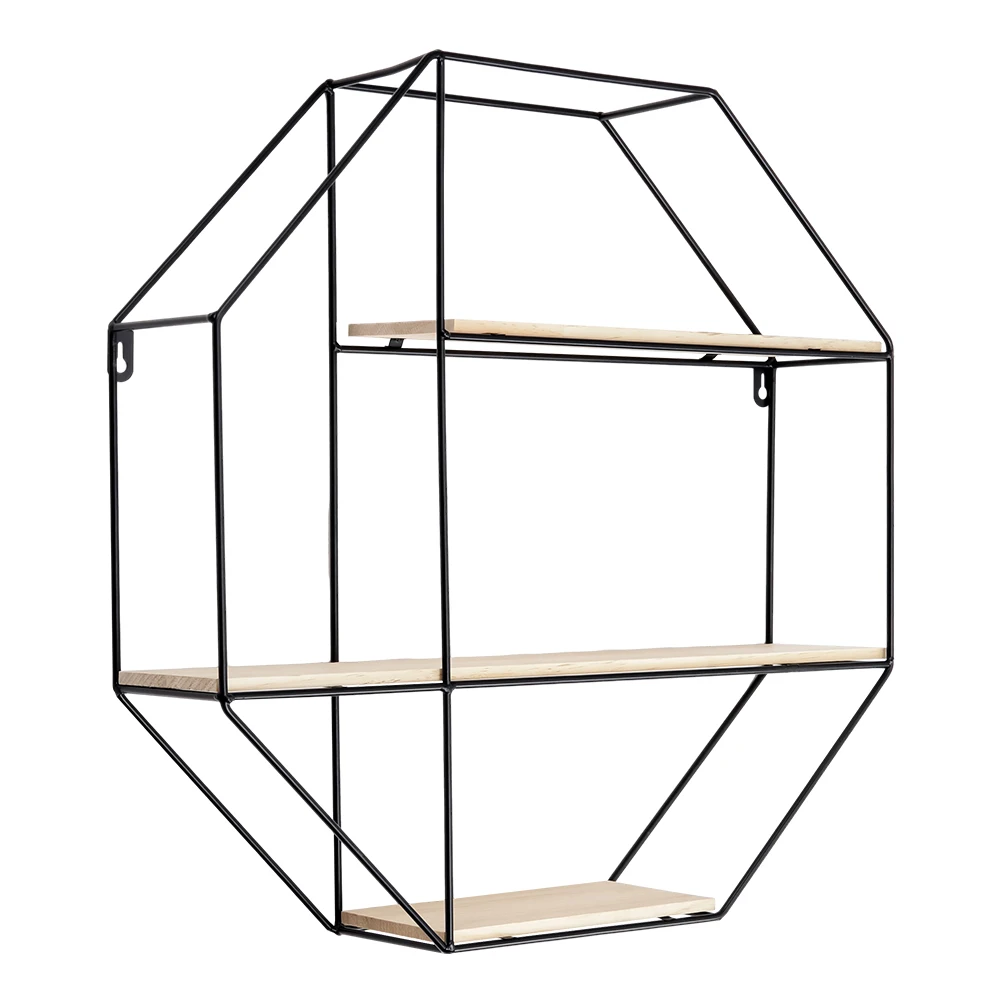 Haodirect Octagonal Metal Frame Wall Shelf Living Room Bedroom Floating Wall Display Stand Plant Stand Home Decoration
