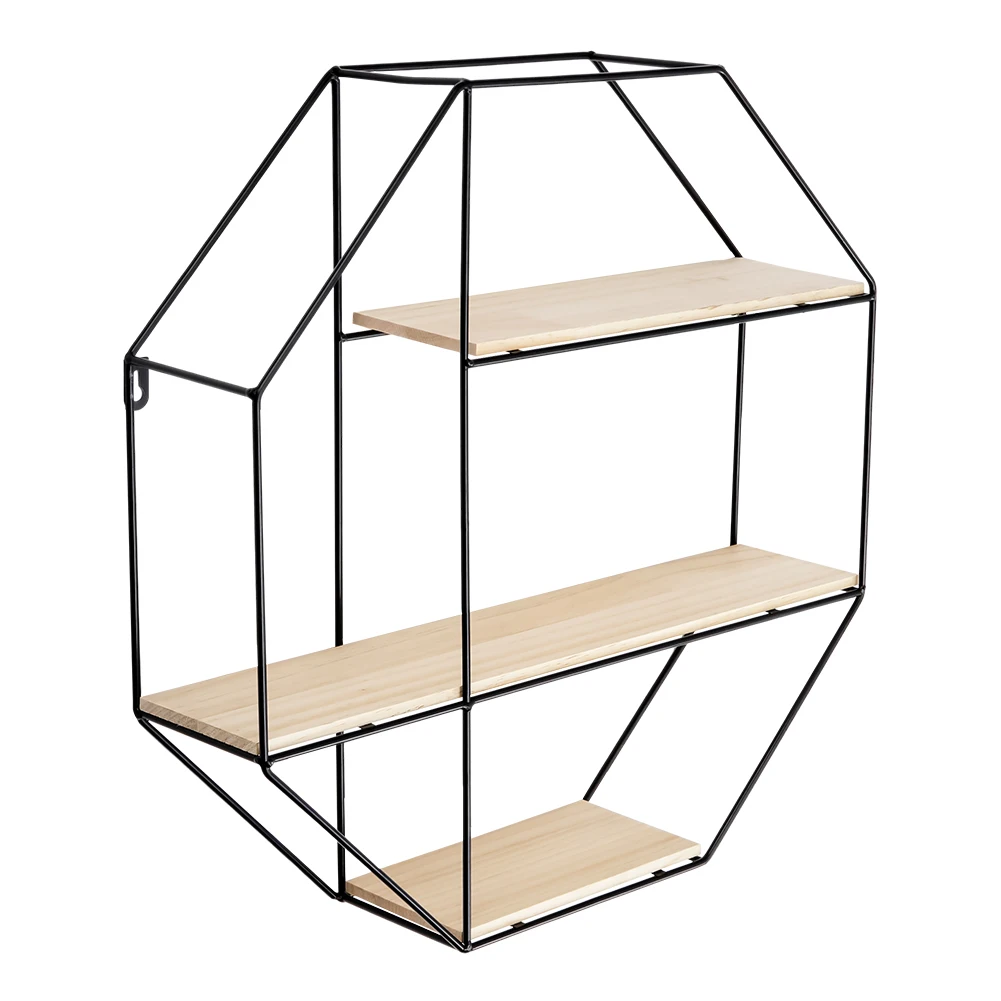 Haodirect Octagonal Metal Frame Wall Shelf Living Room Bedroom Floating Wall Display Stand Plant Stand Home Decoration