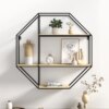 Haodirect Octagonal Metal Frame Wall Shelf Living Room Bedroom Floating Wall Display Stand Plant Stand Home Decoration
