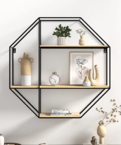 Haodirect Octagonal Metal Frame Wall Shelf Living Room Bedroom Floating Wall Display Stand Plant Stand Home Decoration