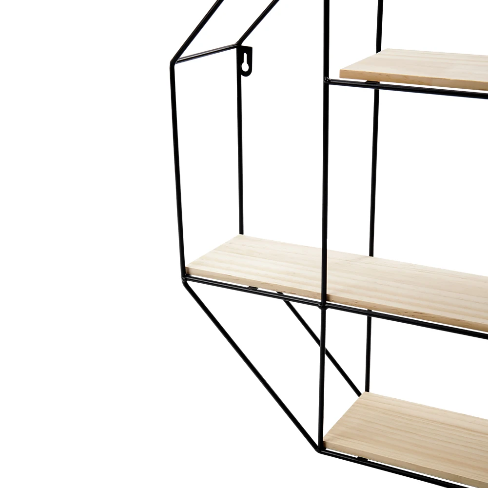Haodirect Octagonal Metal Frame Wall Shelf Living Room Bedroom Floating Wall Display Stand Plant Stand Home Decoration