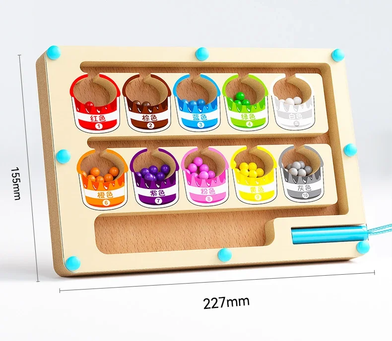 Montessori Magnetic Color Sorting Games Maze Board Pen Moving Bead Games Wooden Control Sensory Play Educational Toys for Kids