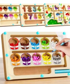 Montessori Magnetic Color Sorting Games Maze Board Pen Moving Bead Games Wooden Control Sensory Play Educational Toys for Kids
