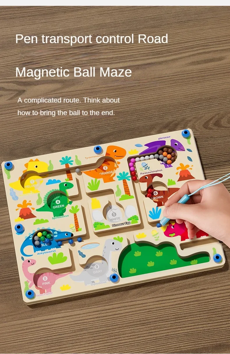 Montessori Magnetic Color Sorting Games Maze Board Pen Moving Bead Games Wooden Control Sensory Play Educational Toys for Kids
