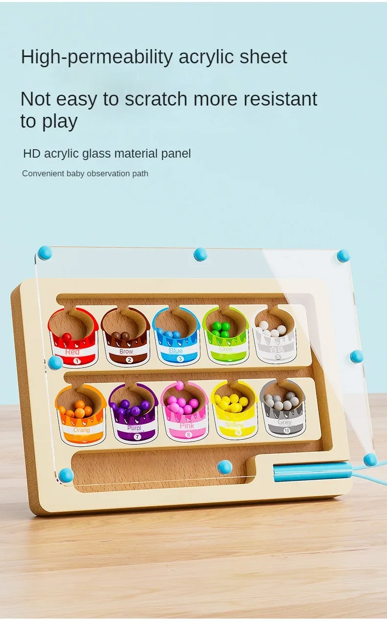 Montessori Magnetic Color Sorting Games Maze Board Pen Moving Bead Games Wooden Control Sensory Play Educational Toys for Kids