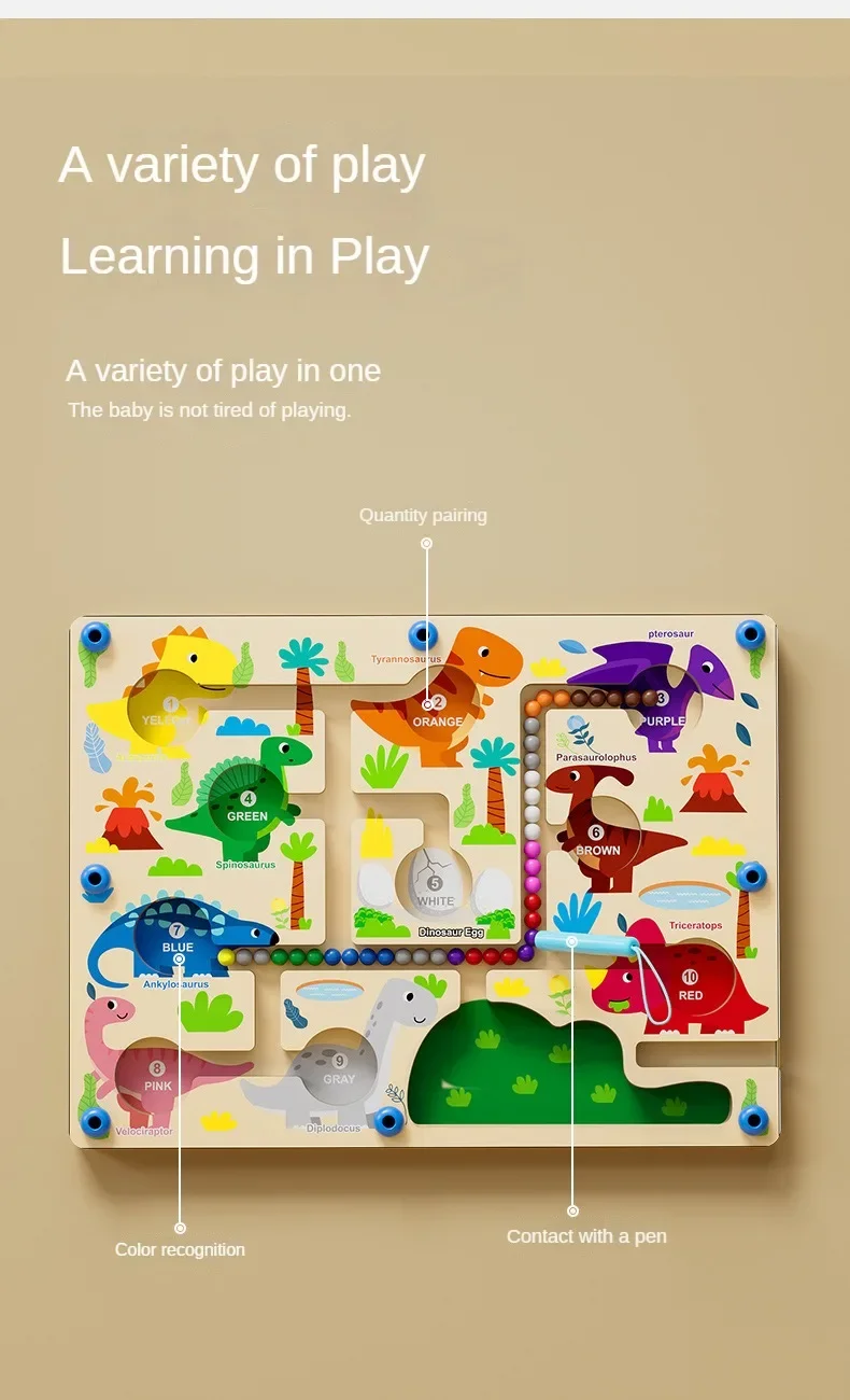 Montessori Magnetic Color Sorting Games Maze Board Pen Moving Bead Games Wooden Control Sensory Play Educational Toys for Kids