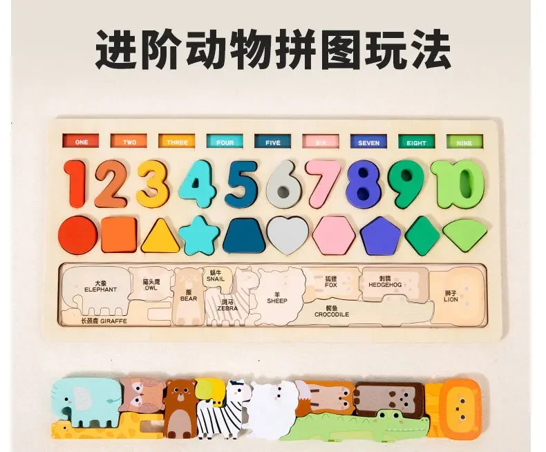 Kids Montessori Math Toys for Toddlers Educational Wooden Puzzle Fishing Toys Count Number Shape Matching Sorter Games Board Toy