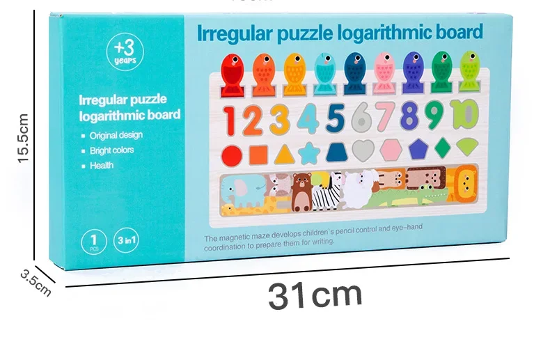 Kids Montessori Math Toys for Toddlers Educational Wooden Puzzle Fishing Toys Count Number Shape Matching Sorter Games Board Toy