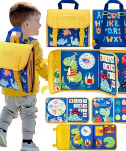 Toddler Busy Board Montessori Toys Learning Educational Activities Travel Toy Dinosaur Dress up  Sensory Life Skill Backpack