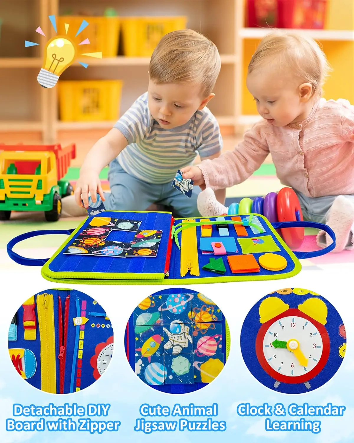 Toddler Busy Board Montessori Toys Learning Educational Activities Travel Toy Dinosaur Dress up  Sensory Life Skill Backpack