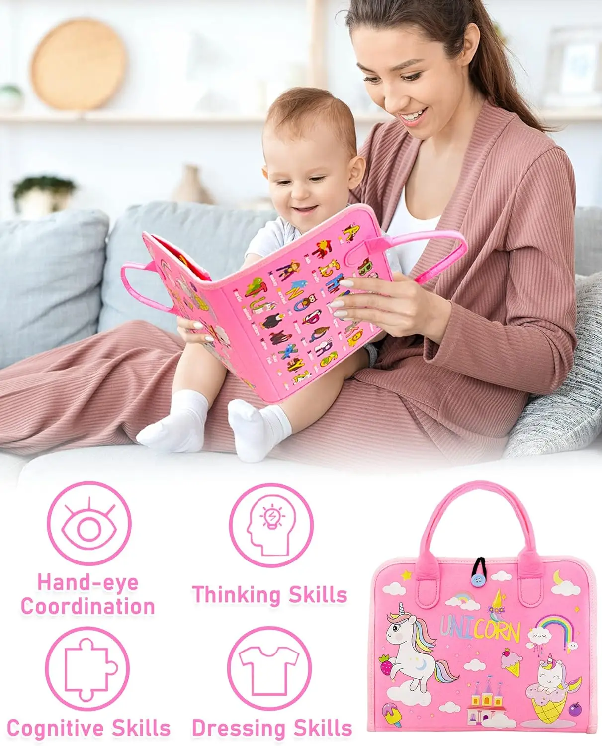 Toddler Busy Board Montessori Toys Learning Educational Activities Travel Toy Dinosaur Dress up  Sensory Life Skill Backpack