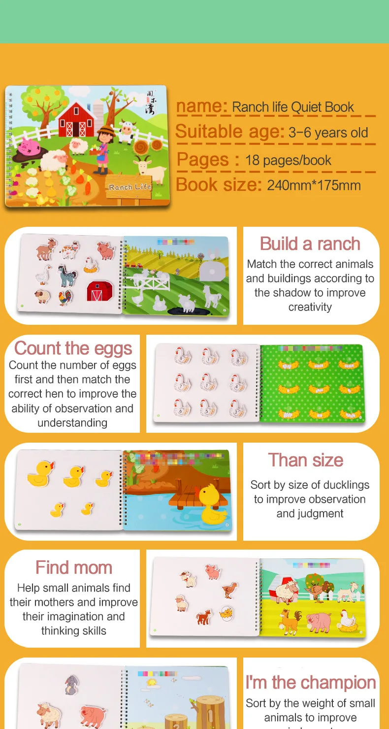 Montessori Baby Busy Book My First Quiet Book Paste Early Learning Education Toy Children Matching Game Toys for Kids 1 2 3 Year