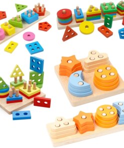 Montessori Wooden Educational Toys for Children 1 2Y Baby Shape Color Sorter Block Puzzles Toddler Large Geometric Stacking Toys