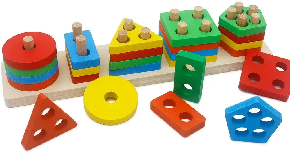 Montessori Wooden Educational Toys for Children 1 2Y Baby Shape Color Sorter Block Puzzles Toddler Large Geometric Stacking Toys