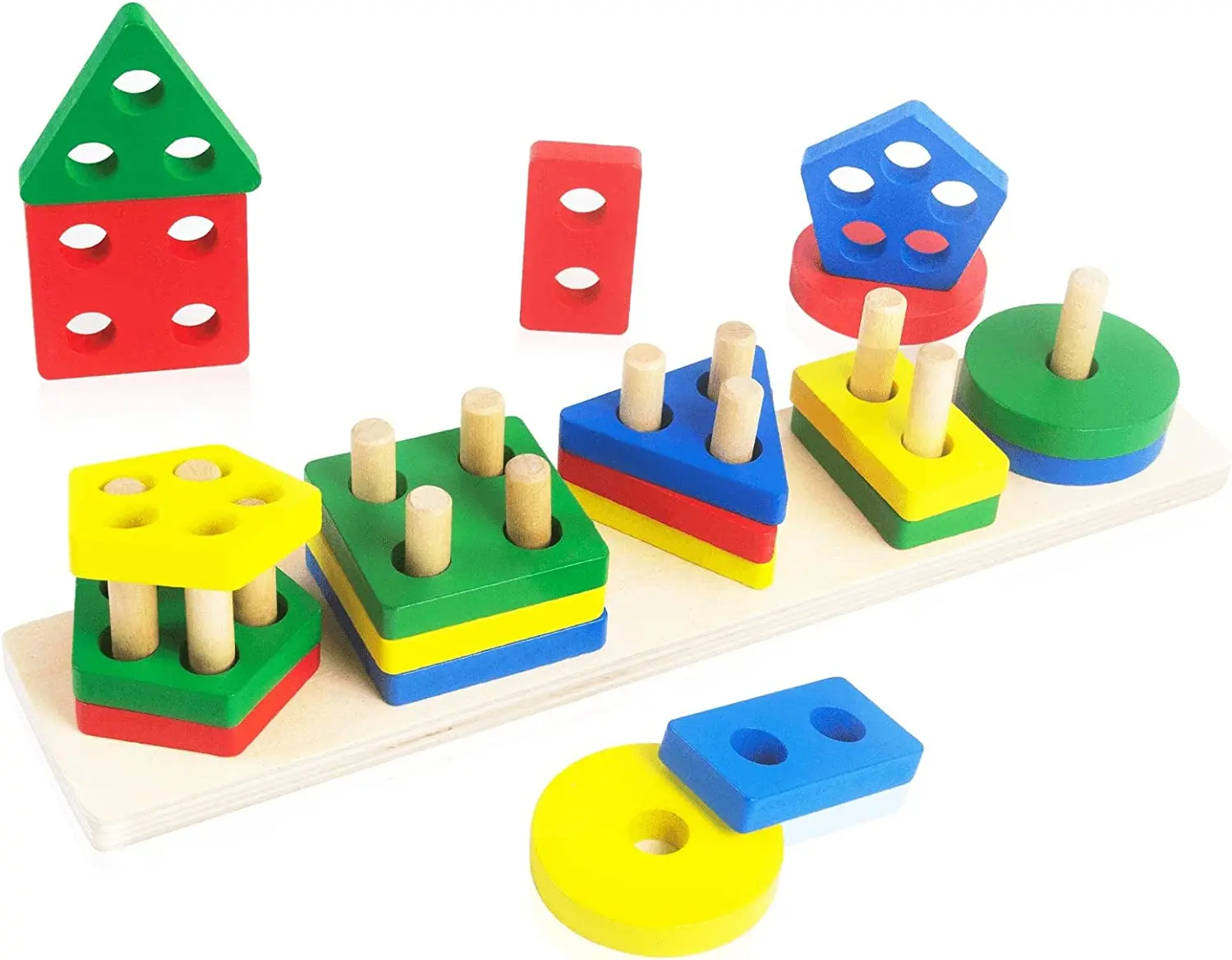 Montessori Wooden Educational Toys for Children 1 2Y Baby Shape Color Sorter Block Puzzles Toddler Large Geometric Stacking Toys