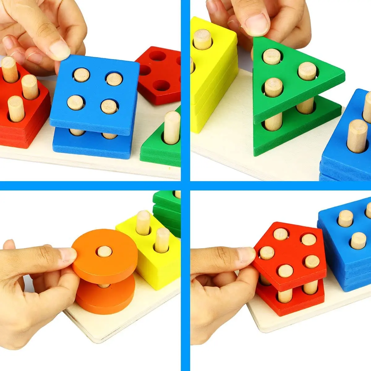 Montessori Wooden Educational Toys for Children 1 2Y Baby Shape Color Sorter Block Puzzles Toddler Large Geometric Stacking Toys